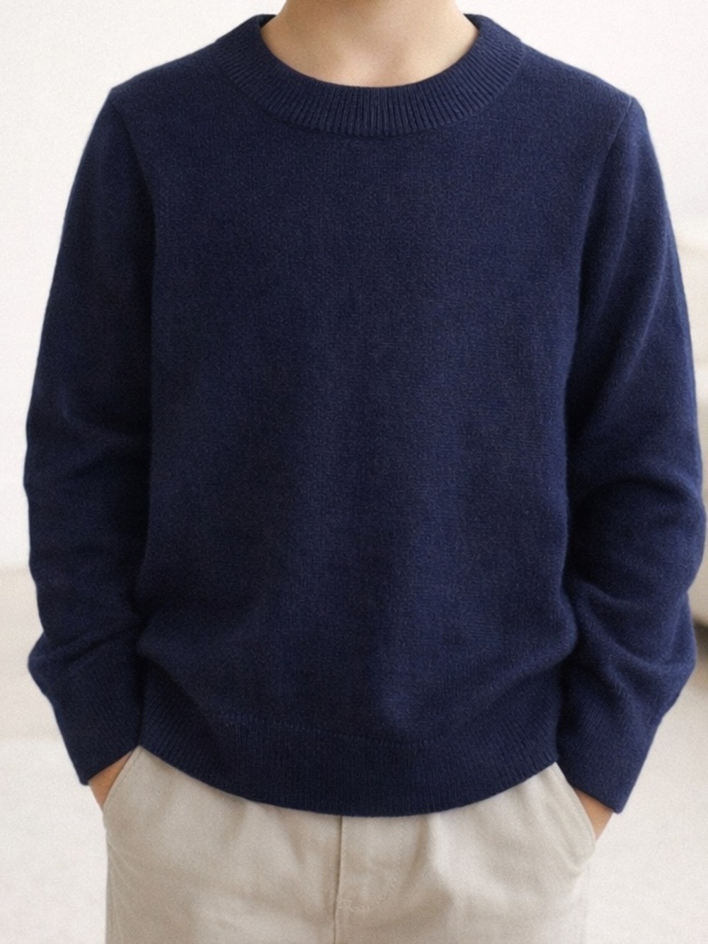 Quince Kids Navy Cashmere Crewneck Sweater Size 7 Minimalist, Quiet Luxury